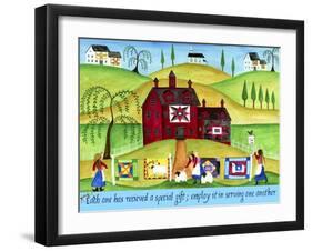 Red Barn Quilt House-Cheryl Bartley-Framed Giclee Print