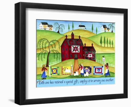 Red Barn Quilt House-Cheryl Bartley-Framed Premium Giclee Print