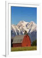 Red Barn Sits Below Mcdonald Peak in the Mission Valley, Montana, Usa-Chuck Haney-Framed Photographic Print