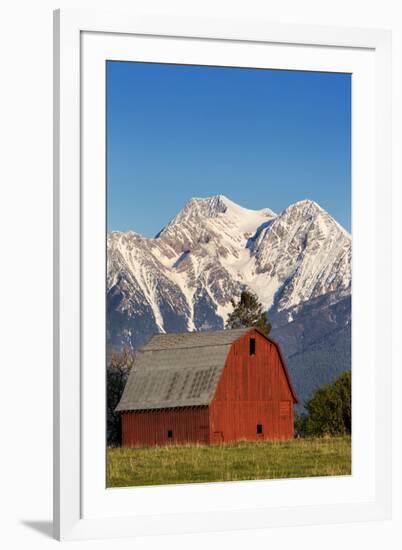 Red Barn Sits Below Mcdonald Peak in the Mission Valley, Montana, Usa-Chuck Haney-Framed Photographic Print