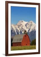 Red Barn Sits Below Mcdonald Peak in the Mission Valley, Montana, Usa-Chuck Haney-Framed Photographic Print