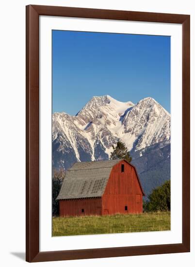 Red Barn Sits Below Mcdonald Peak in the Mission Valley, Montana, Usa-Chuck Haney-Framed Photographic Print