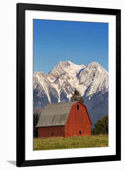 Red Barn Sits Below Mcdonald Peak in the Mission Valley, Montana, Usa-Chuck Haney-Framed Photographic Print