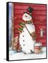 Red Barn Snowman with Friends-Melinda Hipsher-Framed Stretched Canvas