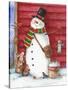 Red Barn Snowman with Friends-Melinda Hipsher-Stretched Canvas