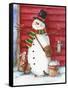 Red Barn Snowman with Friends-Melinda Hipsher-Framed Stretched Canvas