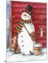 Red Barn Snowman with Friends-Melinda Hipsher-Mounted Premium Giclee Print