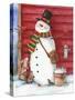 Red Barn Snowman with Friends-Melinda Hipsher-Stretched Canvas