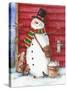 Red Barn Snowman with Friends-Melinda Hipsher-Stretched Canvas
