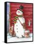 Red Barn Snowman with Friends-Melinda Hipsher-Framed Stretched Canvas