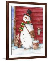 Red Barn Snowman with Friends-Melinda Hipsher-Framed Giclee Print