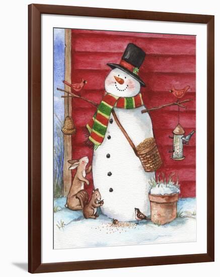 Red Barn Snowman with Friends-Melinda Hipsher-Framed Giclee Print