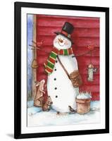 Red Barn Snowman with Friends-Melinda Hipsher-Framed Giclee Print