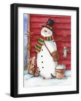 Red Barn Snowman with Friends-Melinda Hipsher-Framed Giclee Print