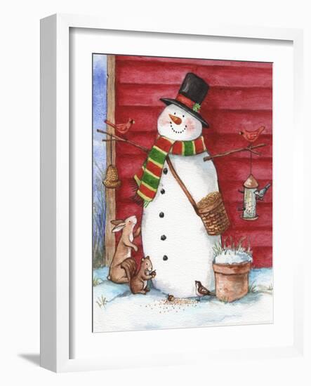 Red Barn Snowman with Friends-Melinda Hipsher-Framed Giclee Print