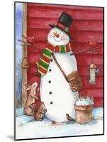 Red Barn Snowman with Friends-Melinda Hipsher-Mounted Giclee Print