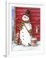 Red Barn Snowman with Friends-Melinda Hipsher-Framed Giclee Print