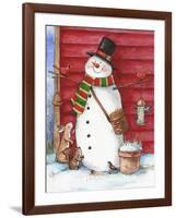 Red Barn Snowman with Friends-Melinda Hipsher-Framed Giclee Print