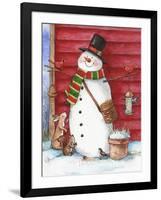 Red Barn Snowman with Friends-Melinda Hipsher-Framed Giclee Print