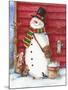 Red Barn Snowman with Friends-Melinda Hipsher-Mounted Giclee Print