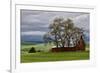 Red Barn under Stormy Skies with Green Peas, Palouse, Washington, USA-Jaynes Gallery-Framed Photographic Print