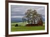 Red Barn under Stormy Skies with Green Peas, Palouse, Washington, USA-Jaynes Gallery-Framed Photographic Print