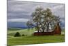 Red Barn under Stormy Skies with Green Peas, Palouse, Washington, USA-Jaynes Gallery-Mounted Photographic Print