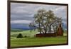 Red Barn under Stormy Skies with Green Peas, Palouse, Washington, USA-Jaynes Gallery-Framed Photographic Print