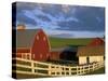 Red Barn with Fenceline in Summer, Whitman County, Washington, USA-Julie Eggers-Stretched Canvas