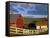 Red Barn with Fenceline in Summer, Whitman County, Washington, USA-Julie Eggers-Framed Stretched Canvas