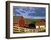 Red Barn with Fenceline in Summer, Whitman County, Washington, USA-Julie Eggers-Framed Photographic Print