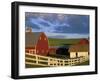 Red Barn with Fenceline in Summer, Whitman County, Washington, USA-Julie Eggers-Framed Photographic Print