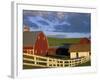 Red Barn with Fenceline in Summer, Whitman County, Washington, USA-Julie Eggers-Framed Photographic Print