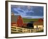 Red Barn with Fenceline in Summer, Whitman County, Washington, USA-Julie Eggers-Framed Photographic Print