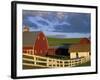 Red Barn with Fenceline in Summer, Whitman County, Washington, USA-Julie Eggers-Framed Photographic Print