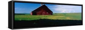 Red Barn with Spring Green Wheat Crops, Idaho, USA-Terry Eggers-Framed Stretched Canvas