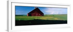 Red Barn with Spring Green Wheat Crops, Idaho, USA-Terry Eggers-Framed Photographic Print