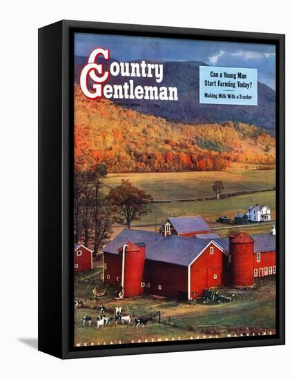 "Red Barns and Silos,"October 1, 1949-W.C. Griffith-Framed Stretched Canvas