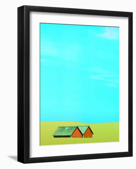 Red Barns in Yellow Field-null-Framed Photographic Print