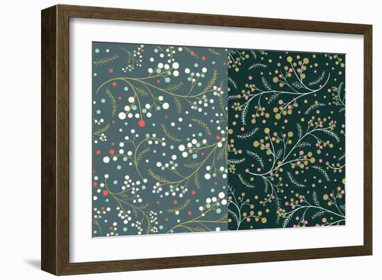 Red Berry and Christmas Pine Pattern.Digital Hand Drawn of Element in the Clean,Whimsical and Moder-Artemystic-Framed Art Print