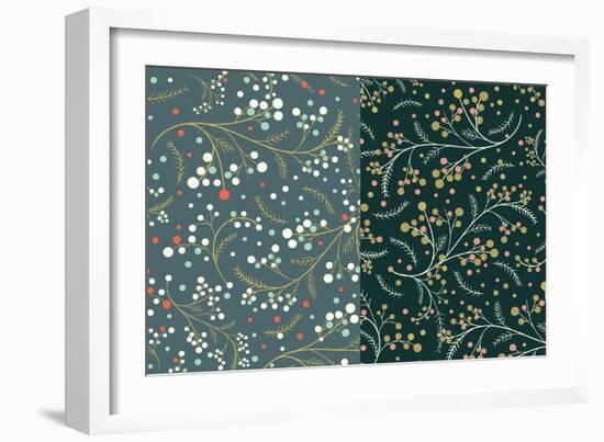 Red Berry and Christmas Pine Pattern.Digital Hand Drawn of Element in the Clean,Whimsical and Moder-Artemystic-Framed Art Print