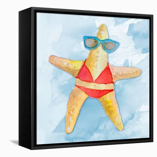 Red Bikini Starfish on Watercolor-Lanie Loreth-Framed Stretched Canvas