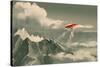 Red Biplane Flying over Mountain,Illustration,Digital Painting-Tithi Luadthong-Stretched Canvas