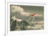 Red Biplane Flying over Mountain,Illustration,Digital Painting-Tithi Luadthong-Framed Art Print