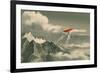 Red Biplane Flying over Mountain,Illustration,Digital Painting-Tithi Luadthong-Framed Art Print
