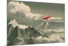 Red Biplane Flying over Mountain,Illustration,Digital Painting-Tithi Luadthong-Mounted Art Print