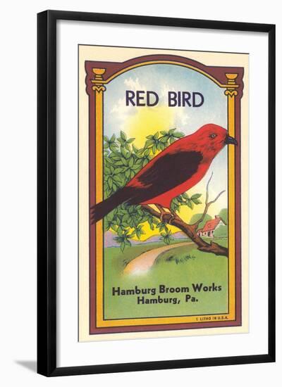 Red Bird Broom Label-null-Framed Art Print