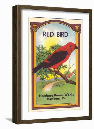 Red Bird Broom Label-null-Framed Art Print