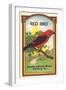 Red Bird Broom Label-null-Framed Art Print