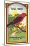 Red Bird Broom Label-null-Mounted Art Print